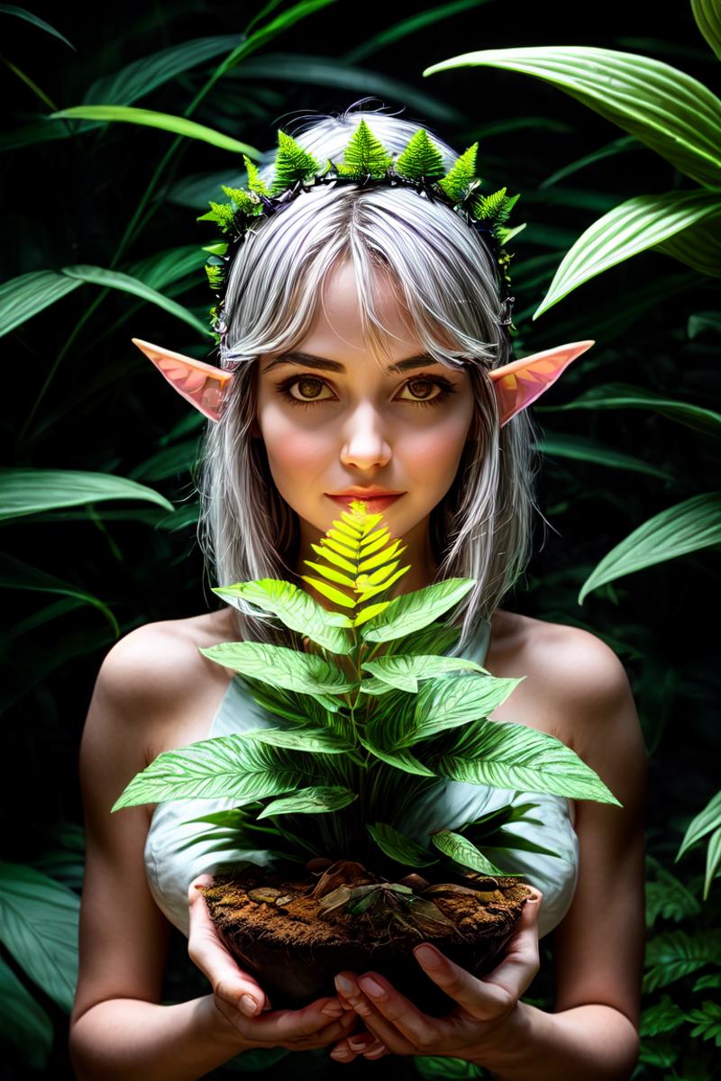 07615-2479046748-1 girl, adult (elven_0.7) woman, freckles, grey eyes, silver hair flaps, elf ear,leaf cloth,Beautiful Butterfly Wings,flower cro.png